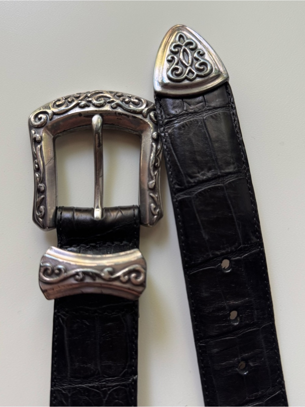 Vintage 90s Black and Silver Brighton Leather Belt Womens M